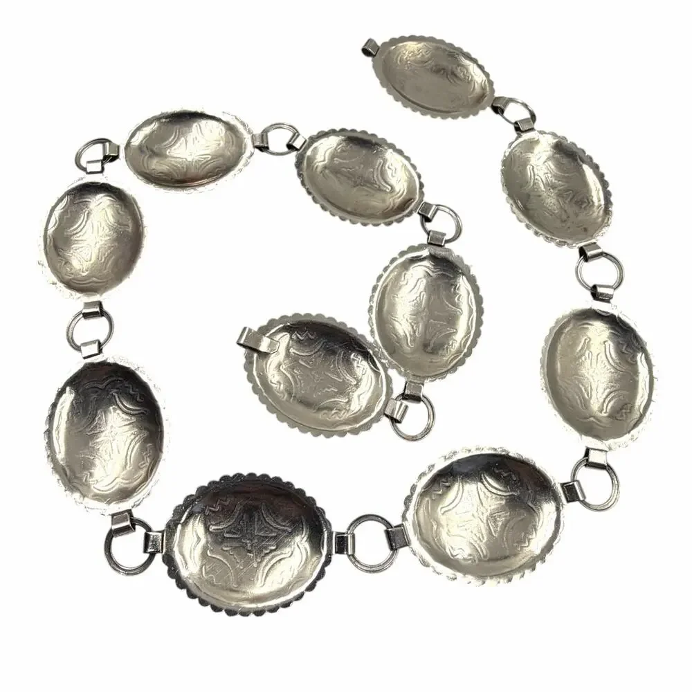 Vtg Silver Tone Concho Chain Belt Southwestern Oval Sunburst Link Boho 80s 90s